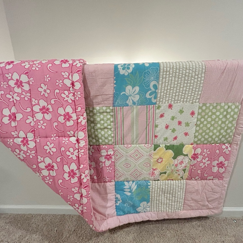 Pottery Barn Kids Pink and Blue Patchwork Quilt